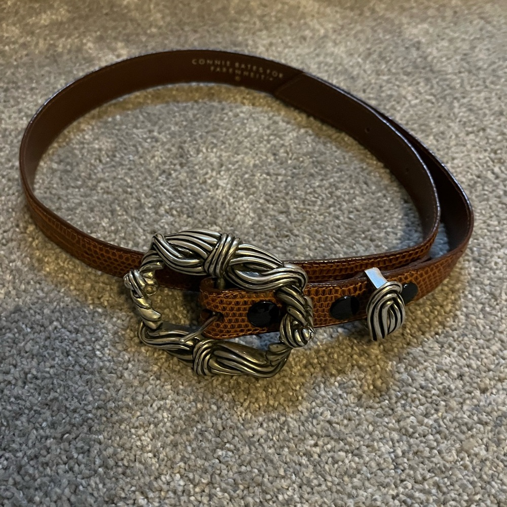 FARENHEIT Brown Croc Leather Belt with Silver Buckle